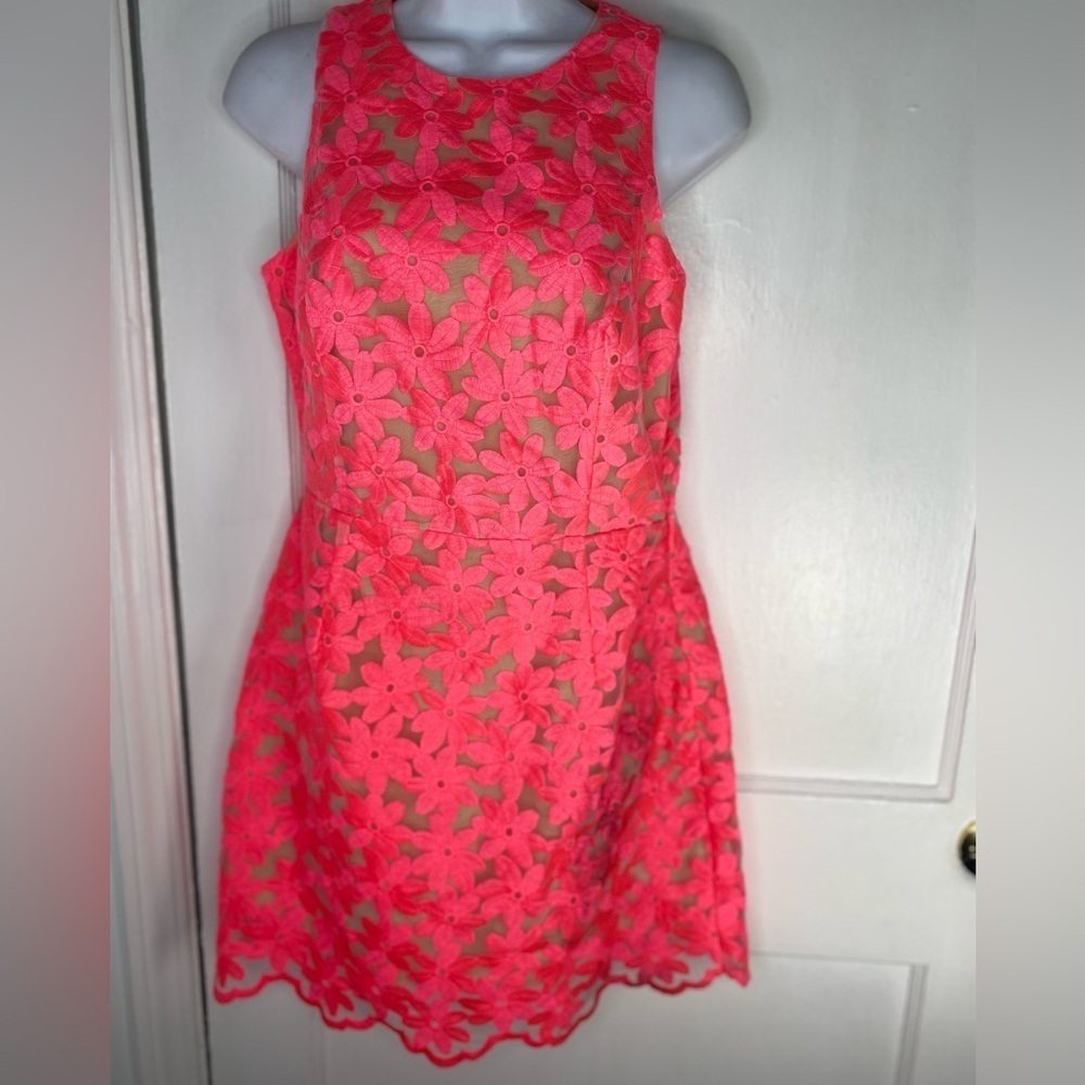 Adelyn Rae NWT Vibrant Hot Pink Floral Mini Lace Dress